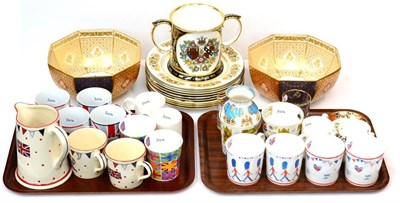 Lot 252 - Group of modern commemorative wares, including two Spode octagonal bowls