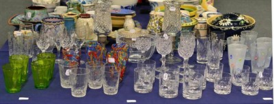 Lot 261 - A set of six Tudor glass wines, a pair of cut glass table lights and other glassware