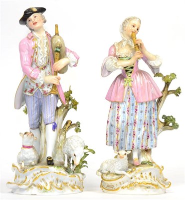 Lot 102 - A Pair of Meissen Porcelain Figures of a Shepherd and Shepherdess, late 19th century, he...