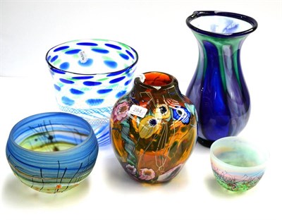 Lot 284 - A Paul Counto Art glass vase and four other pieces of Art glass (5)
