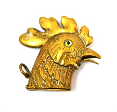 Lot 309 - A brass vesta in the form of a cockerel's head, the beak operating a spring latch