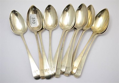 Lot 310 - A set of eleven George III provincial silver tablespoons, Robert Cattle & James Barber, York...