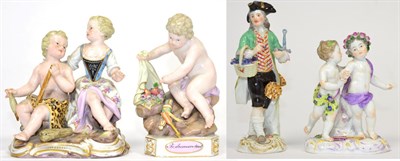 Lot 105 - A Meissen Porcelain Figure Group, circa 1900, possibly representing Africa, as a boy wearing a...