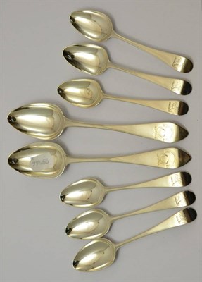 Lot 327 - A pair of George III Scottish silver tablespoons and a set of six George II silver dessert spoons