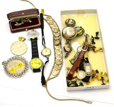 Lot 341 - A group of watches, including a 9ct gold fob watch, two silver cocktail watches and four others...