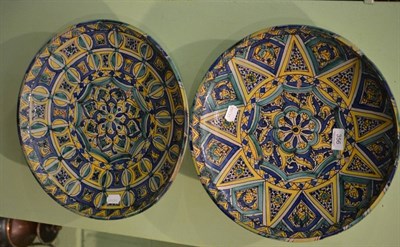 Lot 356 - A pair of Persian tin glazed earthenware plaques