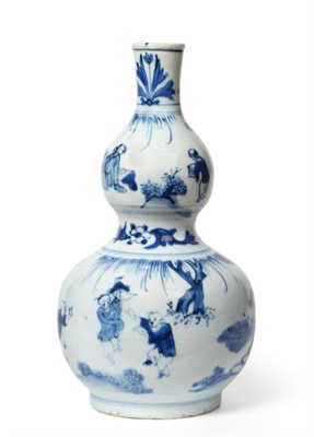 Lot 113 - A Chinese Porcelain Double Gourd Vase, Transitional period, mid 17th century, painted in underglaze