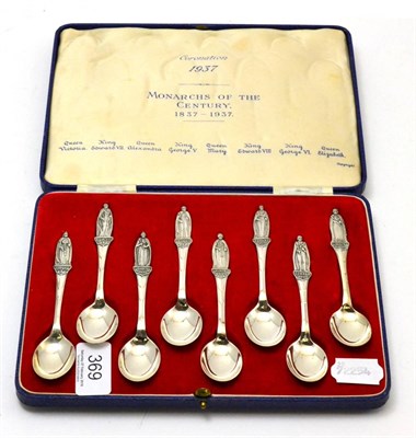 Lot 369 - A set of eight silver teaspoons 'Monarchs of the Century 1837-1937'