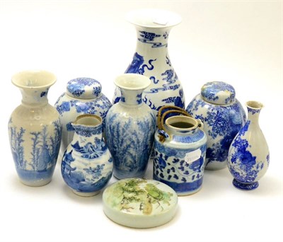Lot 382 - Four pieces of Chinese blue and white porcelain, including two vases, jug and another vessel,...