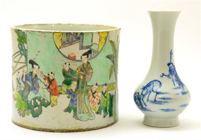 Lot 383 - A Chinese blue and white vase, together with a Chinese cylindrical vase decorated with children
