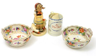 Lot 391 - An early 19th century pearlware mug inscribed ";For Thos Smith"; (a.f.), a pair of Vienna...