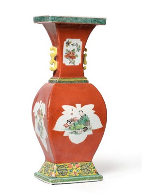 Lot 121 - A Chinese Porcelain Vase, Yongzheng, of rectangular section baluster form with flared neck and...