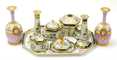 Lot 410 - A Noritake dressing table set and a pair of Continental vases