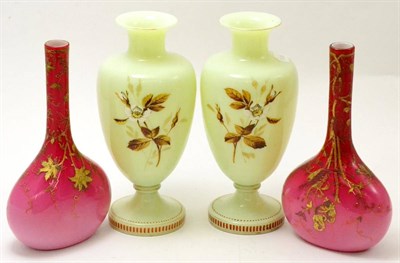 Lot 413 - Two pairs of French opaline vases