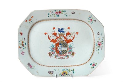 Lot 124 - A Chinese Armorial Porcelain Platter, Qianlong, painted in famille rose enamels with the arms...