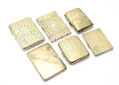 Lot 440 - A group of four silver cigarette cases, a silver card case and a silver purse