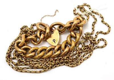 Lot 443 - A curb link bracelet, each link stamped 9c and a yellow metal chain