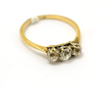 Lot 445 - An old cut three stone diamond ring, total estimated diamond weight 0.65 carat approx