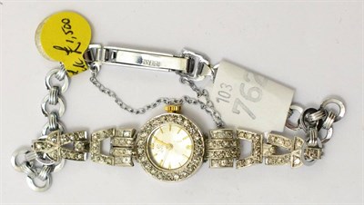 Lot 451 - A Continental white gold diamond cocktail watch, the case stamped '500', with later white metal...