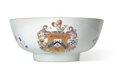 Lot 126 - A Chinese Armorial Porcelain Punch Bowl, Qianlong, painted in famille rose enamels with the arms of