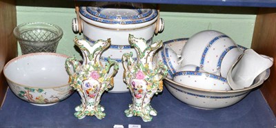 Lot 468 - A pair of Coalbrookdale style flower encrusted rococo scrolling vases, an 18th century Chinese bowl