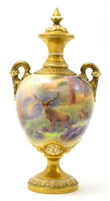 Lot 471 - A Royal Worcester vase and cover painted with a stag, by Harry Stinton