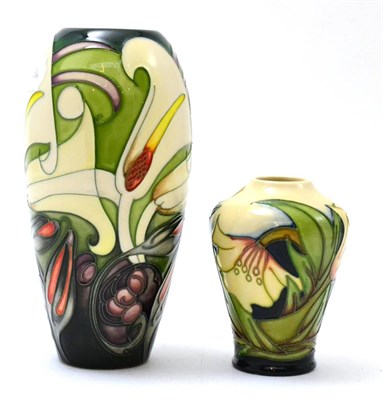 Lot 474 - A modern Moorcroft Arum Lily pattern vase, designed by Emma Bossons, 19cm; and a modern...