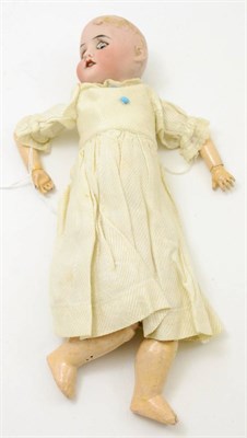 Lot 492 - SFBJ 60 bisque socket head doll, with sleeping brown eyes, composition body, wearing a white dress