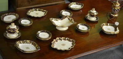 Lot 496 - A Derby blue and gilt porcelain part dessert service (a.f.)