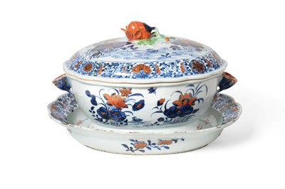 Lot 138 - A Chinese Imari Porcelain Soup Tureen, Cover and Stand, 2nd quarter 18th century, of fluted...