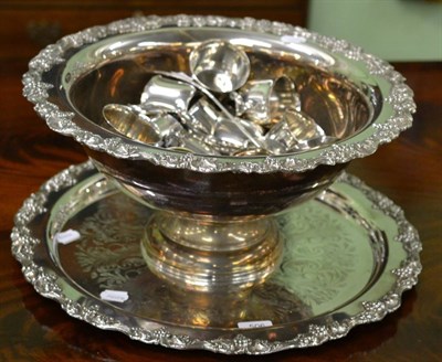 Lot 506 - A large silver plated punch bowl, stand, ladle and twelve cups, the bowl and stand with a cast...