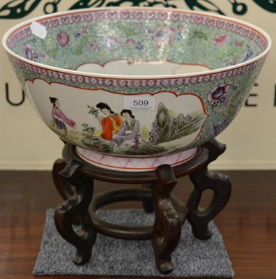 Lot 509 - A large 19th century Chinese famille rose bowl and hardwood stand