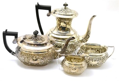 Lot 517 - A Victorian silver four piece tea set, John Hines, Birmingham 1901