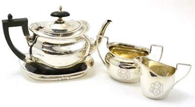 Lot 527 - Composite three piece silver morning tea service together with a teapot stand