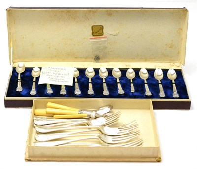 Lot 532 - A set of six silver table forks, London, matching set of four dessert forks and other silver...