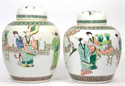 Lot 144 - A Matched Pair of Chinese Porcelain Ovoid Jars and Covers, 19th century, painted in famille...