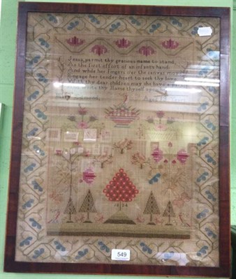 Lot 549 - A 19th century needlework sampler dated 1824