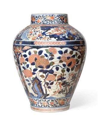 Lot 145 - An Imari Porcelain Baluster Jar, circa 1700, typically painted with panels of flowering branches on