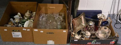 Lot 1004 - A quantity of plated ware, glassware and decorative ceramics (in three boxes)