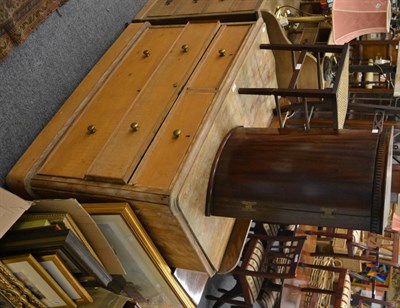 Lot 1017 - A pine three height chest, small mahogany bow front hanging corner cupboard and a bedroom chair...