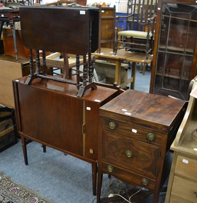 Lot 1020 - A Georgian mahogany enclosed washstand converted to a music system, a Decca tambour front...