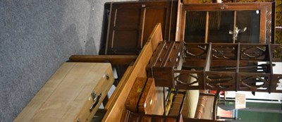 Lot 1029 - Corner cupboard, open shelves and a pine tool box (3)