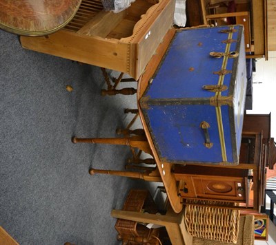 Lot 1031 - An Edwardian mahogany coal purdonium, an occasional table, a tray, a large blue trunk, small...