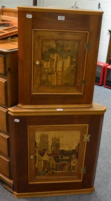 Lot 1041 - Two hanging corner cupboards with marquetry inlaid doors