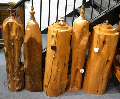 Lot 1045 - Five large rustic trunk standard lamps