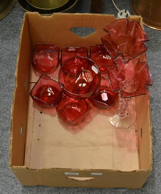 Lot 1054 - Pair of cranberry vases and other cranberry glass