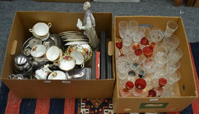 Lot 1075 - Part Royal Albert Old Country Roses tea set, cut glass ware, other plated ware items and a Nao...