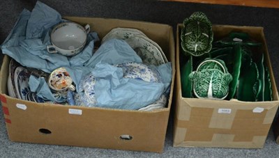 Lot 1083 - Quantity of ceramics including green glaze, tea wares, etc (in two boxes)