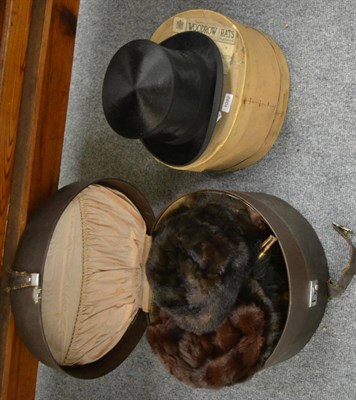 Lot 1092 - A Gentleman's black silk top hat, three fur hats, four fur stoles, a mink collar, two ermine...