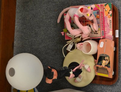 Lot 1093 - A collection of Pink Panther memorabilia including table lamp